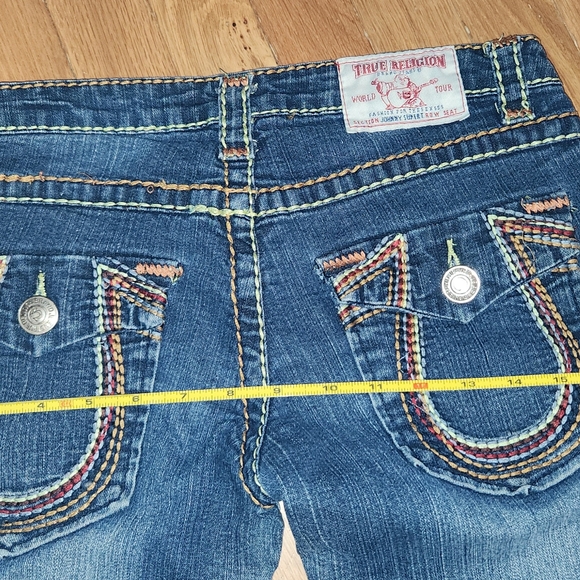 VINTAGE TRUE RELIGION RAINBOW FLAP POCKETS SIZE 28X28 Dark wash johnny - Picture 11 of 16